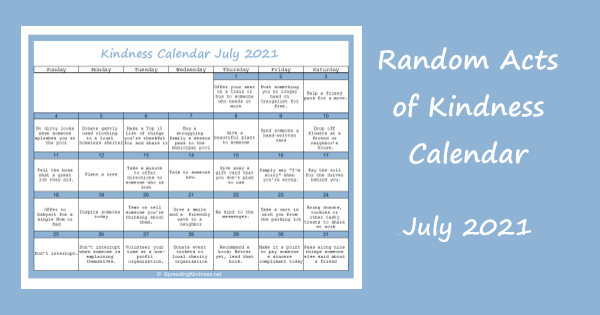 Random Acts of Kindness Calendar July 2021
