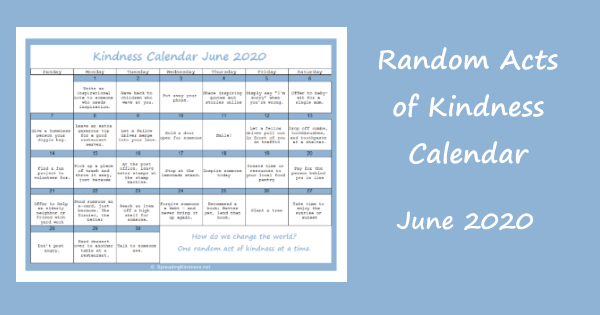 Random Acts of Kindness Calendar June 2020