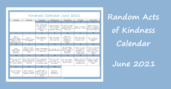 Random Acts of Kindness Calendar June 2021