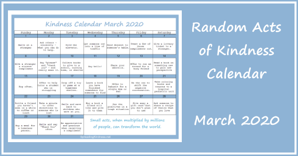 Random Acts of Kindness Calendar March 2020