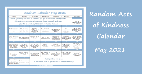Random Acts of Kindness Calendar May 2021